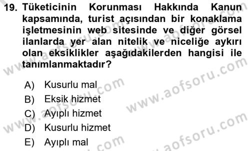 Turizm Mevzuatı Dersi Ara Sınavı Deneme Sınav Soruları 19. Soru