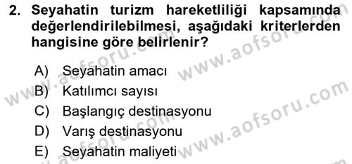 Turizm Mevzuatı Dersi Ara Sınavı Deneme Sınav Soruları 2. Soru