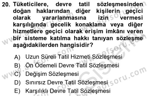 Turizm Mevzuatı Dersi 2022 - 2023 Yılı (Vize) Ara Sınavı 20. Soru