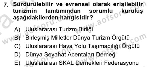 Turizm Mevzuatı Dersi Ara Sınavı Deneme Sınav Soruları 7. Soru