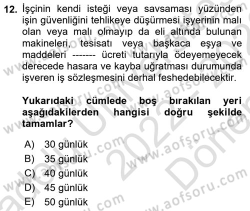 Turizm Mevzuatı Dersi 2022 - 2023 Yılı (Final) Dönem Sonu Sınav Soruları 12. Soru