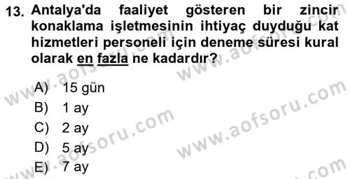 Turizm Mevzuatı Dersi 2022 - 2023 Yılı (Final) Dönem Sonu Sınav Soruları 13. Soru