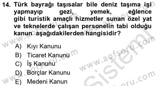 Turizm Mevzuatı Dersi 2022 - 2023 Yılı (Final) Dönem Sonu Sınav Soruları 14. Soru