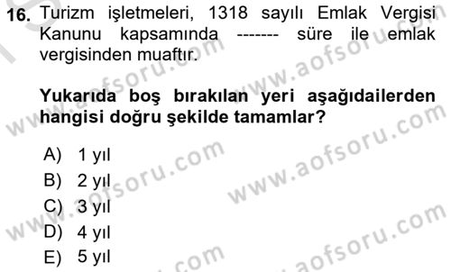 Turizm Mevzuatı Dersi 2022 - 2023 Yılı (Final) Dönem Sonu Sınav Soruları 16. Soru