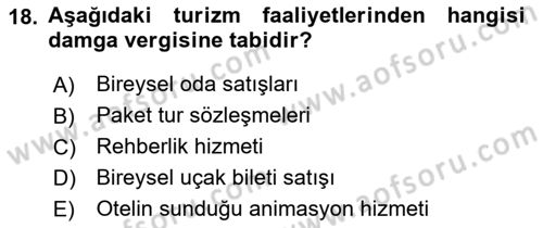 Turizm Mevzuatı Dersi 2022 - 2023 Yılı (Final) Dönem Sonu Sınav Soruları 18. Soru