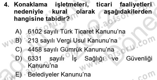 Turizm Mevzuatı Dersi 2022 - 2023 Yılı (Final) Dönem Sonu Sınav Soruları 4. Soru