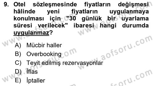 Turizm Mevzuatı Dersi 2022 - 2023 Yılı (Final) Dönem Sonu Sınav Soruları 9. Soru