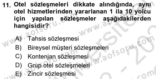 Turizm Mevzuatı Dersi 2022 - 2023 Yılı Yaz Okulu Sınav Soruları 11. Soru