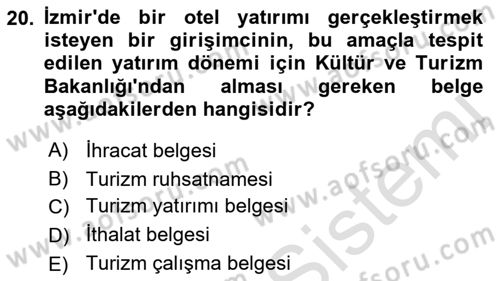 Turizm Mevzuatı Dersi 2022 - 2023 Yılı Yaz Okulu Sınav Soruları 20. Soru