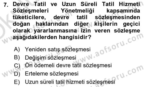 Turizm Mevzuatı Dersi 2022 - 2023 Yılı Yaz Okulu Sınav Soruları 7. Soru