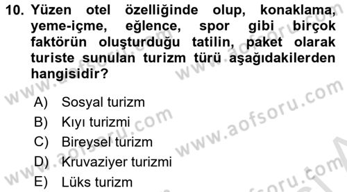 Turizm Mevzuatı Dersi Ara Sınavı Deneme Sınav Soruları 10. Soru