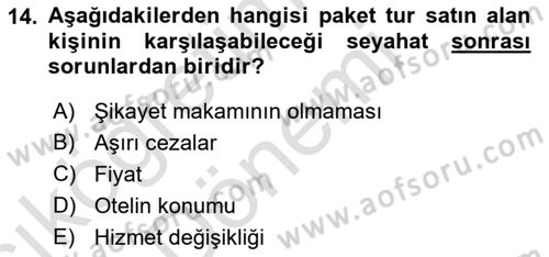 Turizm Mevzuatı Dersi Ara Sınavı Deneme Sınav Soruları 14. Soru