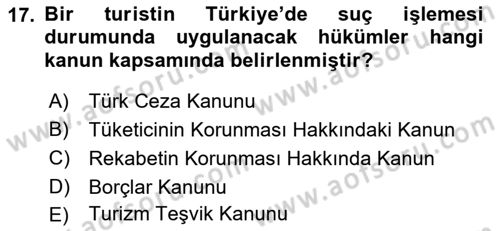 Turizm Mevzuatı Dersi Ara Sınavı Deneme Sınav Soruları 17. Soru