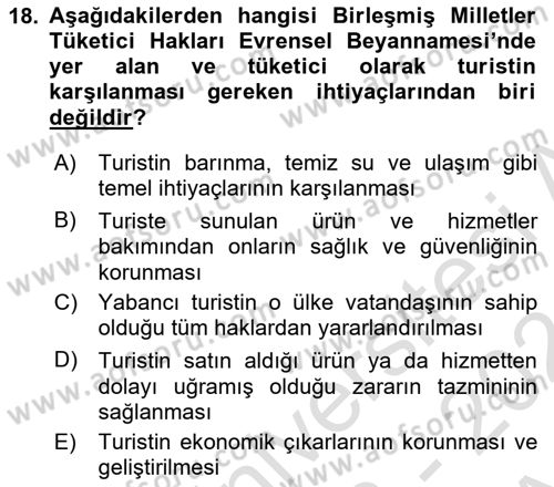 Turizm Mevzuatı Dersi Ara Sınavı Deneme Sınav Soruları 18. Soru
