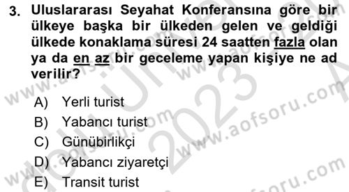 Turizm Mevzuatı Dersi Ara Sınavı Deneme Sınav Soruları 3. Soru
