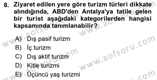 Turizm Mevzuatı Dersi Ara Sınavı Deneme Sınav Soruları 8. Soru
