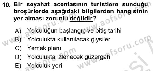 Turizm Mevzuatı Dersi 2023 - 2024 Yılı (Final) Dönem Sonu Sınav Soruları 10. Soru