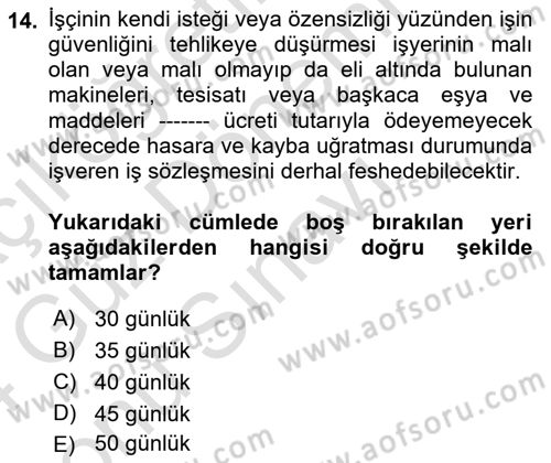 Turizm Mevzuatı Dersi 2023 - 2024 Yılı (Final) Dönem Sonu Sınav Soruları 14. Soru