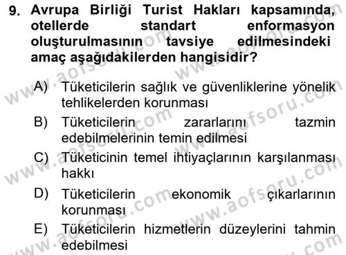 Turizm Mevzuatı Dersi 2023 - 2024 Yılı (Final) Dönem Sonu Sınav Soruları 9. Soru