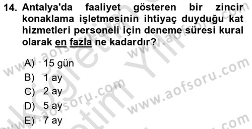 Turizm Mevzuatı Dersi 2023 - 2024 Yılı Yaz Okulu Sınav Soruları 14. Soru