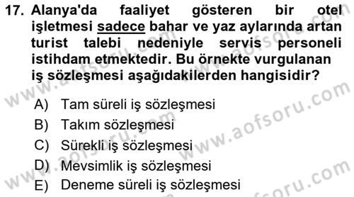 Turizm Mevzuatı Dersi 2023 - 2024 Yılı Yaz Okulu Sınav Soruları 17. Soru