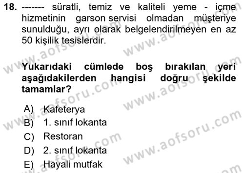 Turizm Mevzuatı Dersi 2023 - 2024 Yılı Yaz Okulu Sınav Soruları 18. Soru