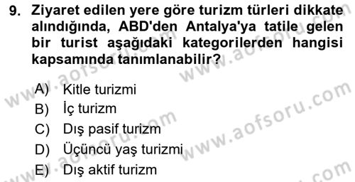Turizm Mevzuatı Dersi 2023 - 2024 Yılı Yaz Okulu Sınav Soruları 9. Soru