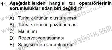 Seyahat Acentacılığı ve Tur Operatörlüğü Dersi 2014 - 2015 Yılı (Vize) Ara Sınav Soruları 11. Soru