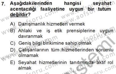 Seyahat Acentacılığı ve Tur Operatörlüğü Dersi Ara Sınavı Deneme Sınav Soruları 7. Soru