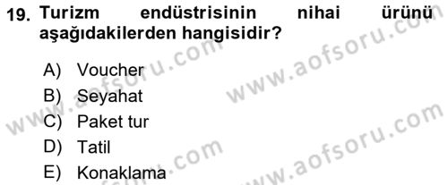 Seyahat Acentacılığı ve Tur Operatörlüğü Dersi 2016 - 2017 Yılı 3 Ders Sınavı 19. Soru