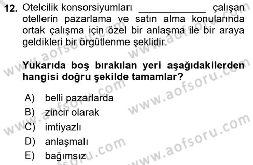 Seyahat Acentacılığı ve Tur Operatörlüğü Dersi Ara Sınavı Deneme Sınav Soruları 12. Soru