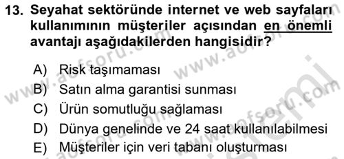 Seyahat Acentacılığı ve Tur Operatörlüğü Dersi 2016 - 2017 Yılı (Vize) Ara Sınav Soruları 13. Soru