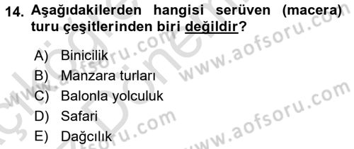 Seyahat Acentacılığı ve Tur Operatörlüğü Dersi Ara Sınavı Deneme Sınav Soruları 14. Soru