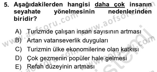 Seyahat Acentacılığı ve Tur Operatörlüğü Dersi Ara Sınavı Deneme Sınav Soruları 5. Soru