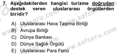 Seyahat Acentacılığı ve Tur Operatörlüğü Dersi Ara Sınavı Deneme Sınav Soruları 7. Soru