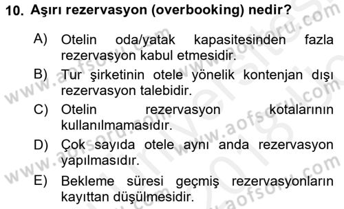 Seyahat Acentacılığı ve Tur Operatörlüğü Dersi 2017 - 2018 Yılı 3 Ders Sınav Soruları 10. Soru