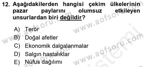 Seyahat Acentacılığı ve Tur Operatörlüğü Dersi 2017 - 2018 Yılı 3 Ders Sınav Soruları 12. Soru