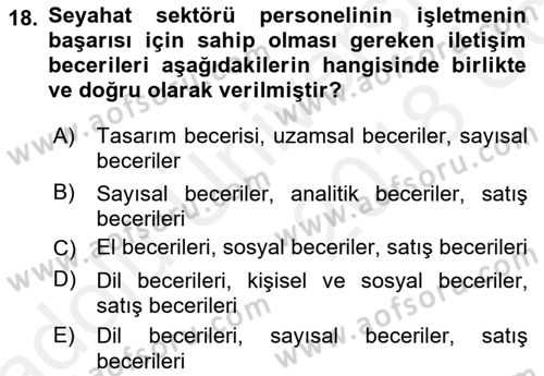 Seyahat Acentacılığı ve Tur Operatörlüğü Dersi 2017 - 2018 Yılı 3 Ders Sınav Soruları 18. Soru
