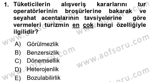 Seyahat Acentacılığı ve Tur Operatörlüğü Dersi 2017 - 2018 Yılı (Vize) Ara Sınav Soruları 1. Soru