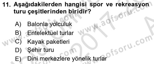 Seyahat Acentacılığı ve Tur Operatörlüğü Dersi 2017 - 2018 Yılı (Vize) Ara Sınav Soruları 11. Soru