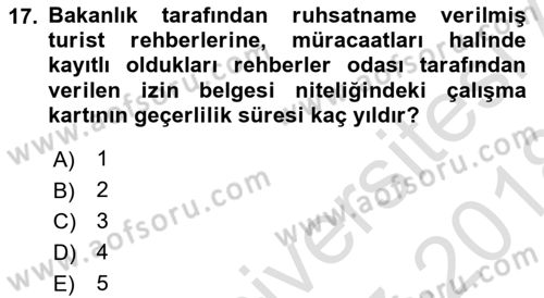 Seyahat Acentacılığı ve Tur Operatörlüğü Dersi 2017 - 2018 Yılı (Vize) Ara Sınav Soruları 17. Soru