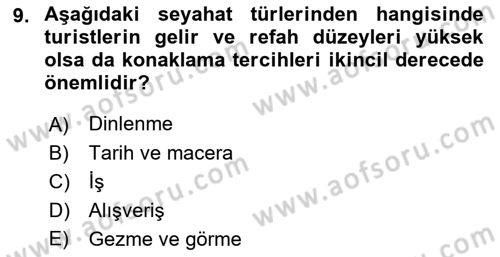 Seyahat Acentacılığı ve Tur Operatörlüğü Dersi 2017 - 2018 Yılı (Vize) Ara Sınavı 9. Soru