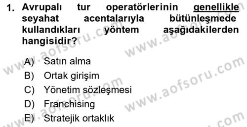 Seyahat Acentacılığı ve Tur Operatörlüğü Dersi 2018 - 2019 Yılı 3 Ders Sınav Soruları 1. Soru