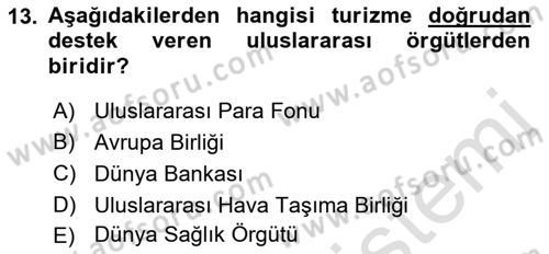 Seyahat Acentacılığı ve Tur Operatörlüğü Dersi 2018 - 2019 Yılı 3 Ders Sınav Soruları 13. Soru