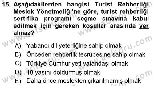 Seyahat Acentacılığı ve Tur Operatörlüğü Dersi 2018 - 2019 Yılı 3 Ders Sınav Soruları 15. Soru