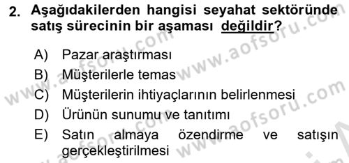 Seyahat Acentacılığı ve Tur Operatörlüğü Dersi 2018 - 2019 Yılı 3 Ders Sınav Soruları 2. Soru