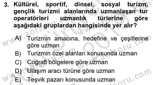 Seyahat Acentacılığı ve Tur Operatörlüğü Dersi 2018 - 2019 Yılı 3 Ders Sınav Soruları 3. Soru