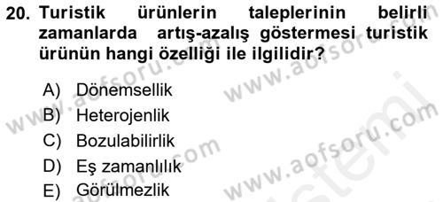 Seyahat Acentacılığı ve Tur Operatörlüğü Dersi 2018 - 2019 Yılı (Vize) Ara Sınavı 20. Soru