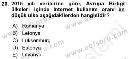 Seyahat Acentacılığı ve Tur Operatörlüğü Dersi 2018 - 2019 Yılı (Final) Dönem Sonu Sınav Soruları 20. Soru