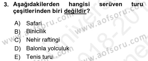 Seyahat Acentacılığı ve Tur Operatörlüğü Dersi 2018 - 2019 Yılı (Final) Dönem Sonu Sınav Soruları 3. Soru
